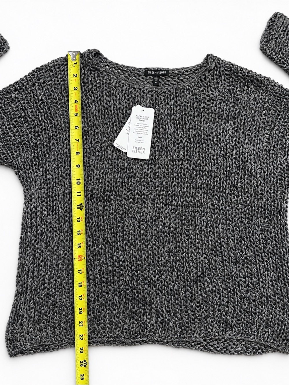 Eileen Fisher Alpaca Silk Hand Knit Twist Sweater Coastal Gray Open Knit NWT M - Picture 8 of 8